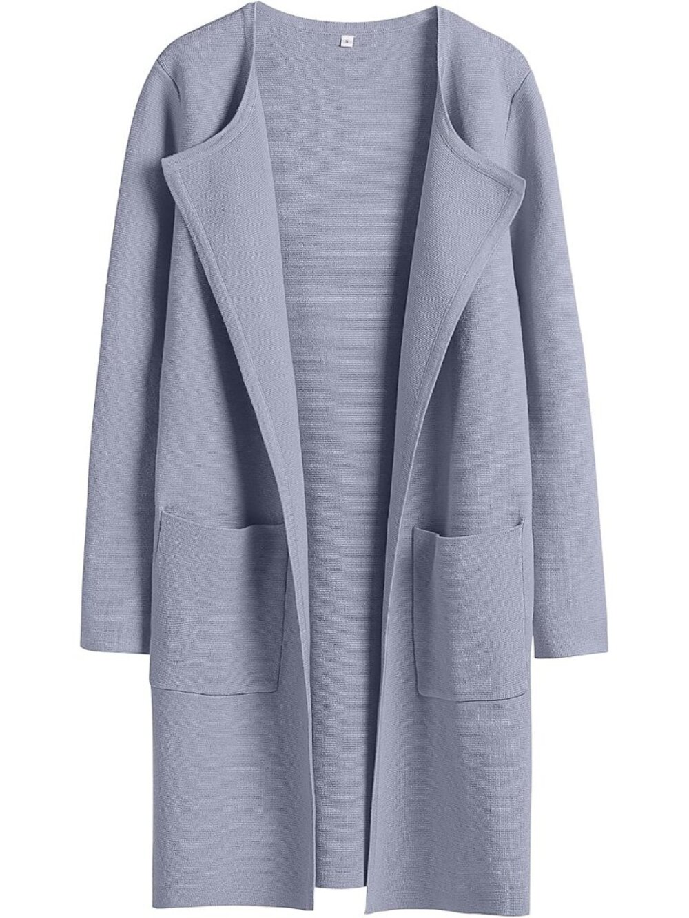 Women's Gray Blue Long Sleeve Open Front Mid Length Soft Cardigan Sweater Coat